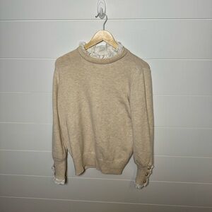 Beige Sweater with Lace Trim